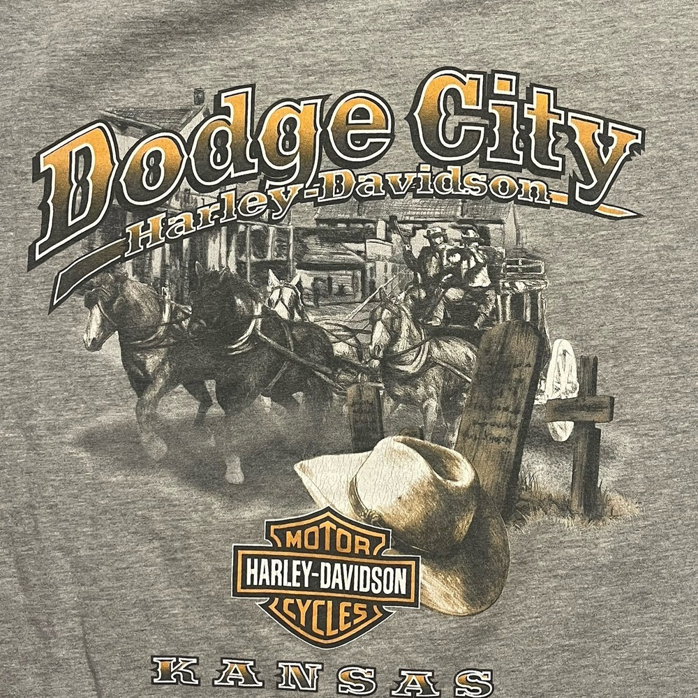Vintage Harley Davidson Shirt XL Dodge City Kansas Get The Hell Outta Dodge Gray